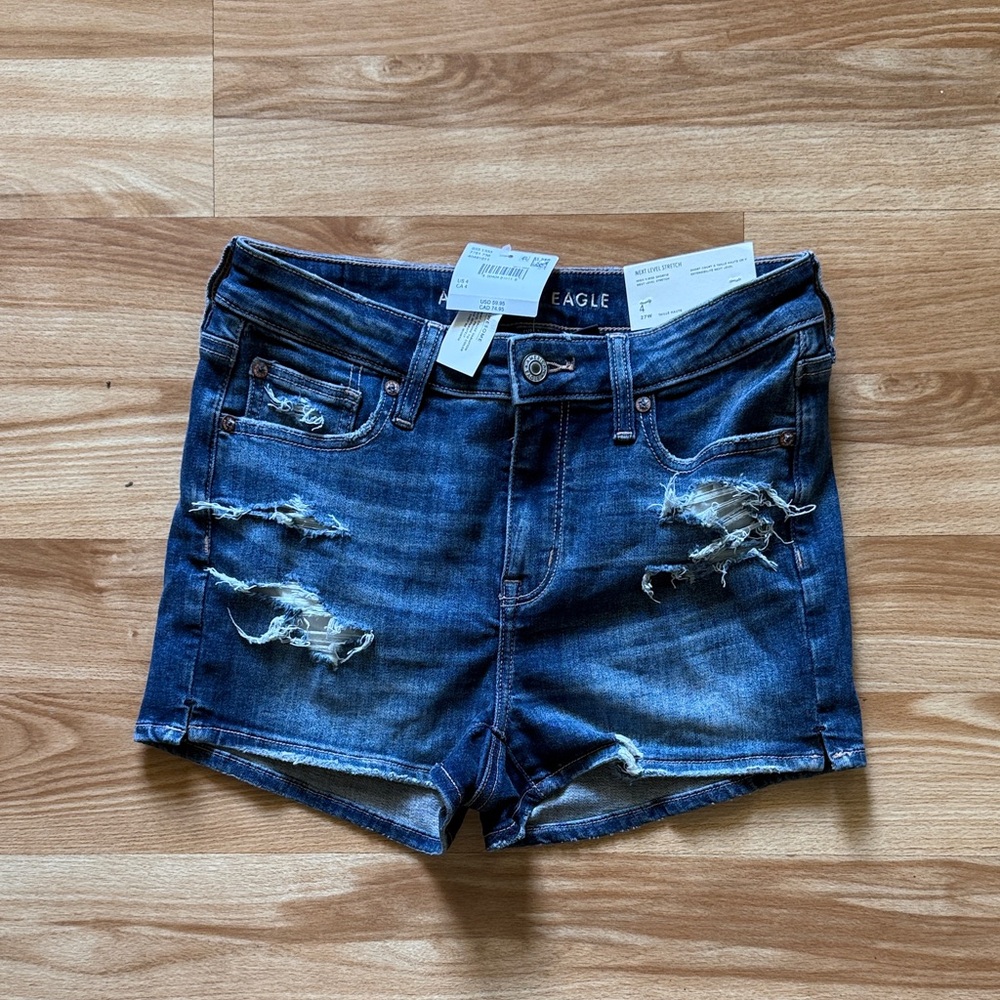 American Eagle Outfitters Dark Wash Distressed Jean Shorts